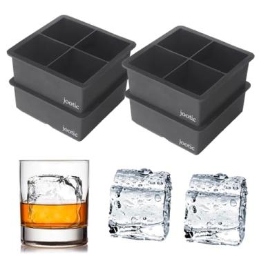 Imagem de jootic Bandejas grandes de silicone para cubos de gelo (6 cm) – moldes grandes para fazer 4 cubos de gelo gigantes para uísque (pacote com 4)