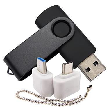 Imagem de Pen Drive USB de 2 GB com 1 adaptador OTG (micro USB) e 1 adaptador tipo C (USB-C) para celular (preto)