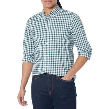 Imagem de GAP Camisa masculina de popelina elástica fina, Guingão azul e verde, P