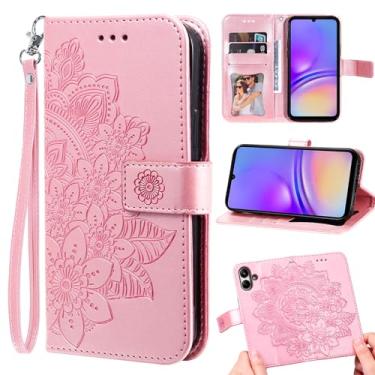 Imagem de Furill Capa carteira compatível com Samsung Galaxy A05 e protetor de pulso flor couro flip porta-cartão de crédito Folio bolsa suporte acessórios para celular capa para celular Ao5 A 05 meninas