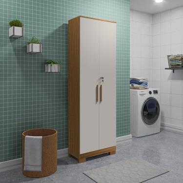 Imagem de Armário Multiuso 2 Portas com Chave 100% Mdf Prisma Espresso Móveis Amêndoa/Off White