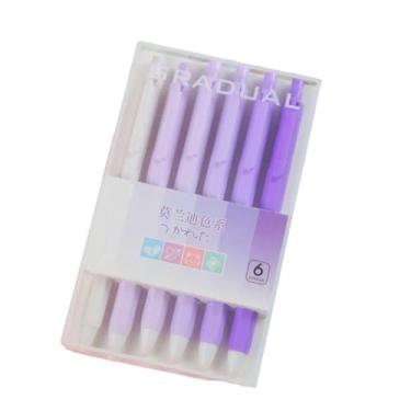 Imagem de Joucien 6 peças/caixa - 0,5 mm Morandi Color Press Caneta neutra Criativa Estudante Prensa Plástico Conjunto de Canetas Neutro - Morandi Grape Purple (pacote com 6)