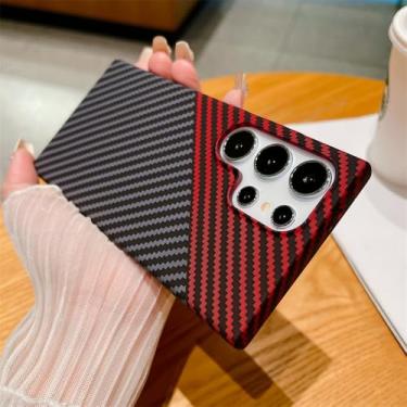 Imagem de Capa de telefone luxuosa com textura de fibra de carbono ultrafina para Samsung Galaxy S24 S23 S22 Ultra Note 20 10 Ultra Plus capa rígida fosca para PC, vermelho preto, para Galaxy S22 Ultra