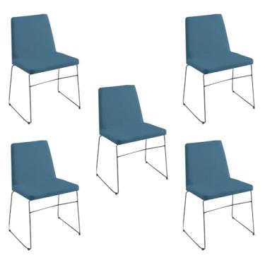 Imagem de Kit 5 Cadeiras Decorativa Sala de Jantar Anne Linho Azul G17 - Gran Belo