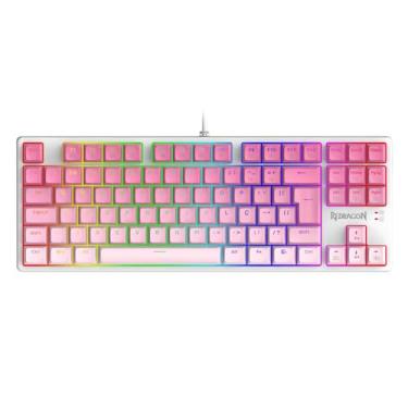 Imagem de TECLADO GAMER REDRAGON DAKSA BRANCO E ROSA RGB COM SWITCH MARROM MODELO K576GP-RGB (PT-BROWN)