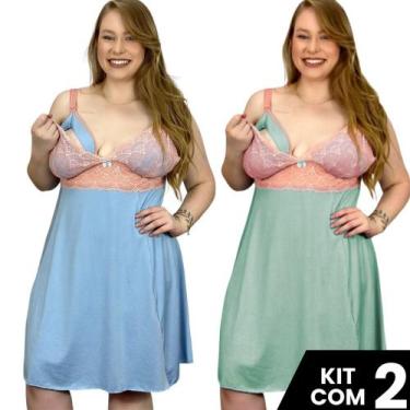 Imagem de Kit 2 Camisolas  Plus Size  Amamentação Renda Pós Parto Lisa Maternida