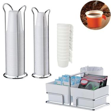 Imagem de Kit Porta Copos Descartável De Mesa Café Chá Água 50/80/200ml Suporte 