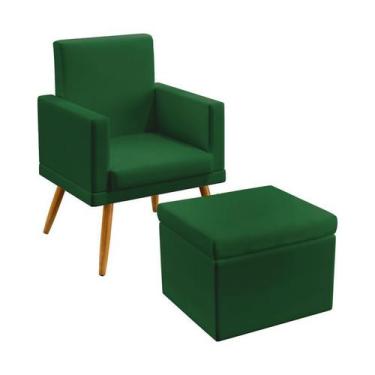 Imagem de Kit Poltrona Decorativa Nina Rodapé com Puff Quasar Sued Verde Aradeco