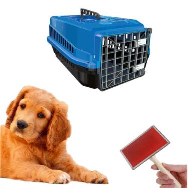Imagem de Rasqueadeira Escova Magica Pet +Caixa Transporte Pet N4 Azul - MecPet