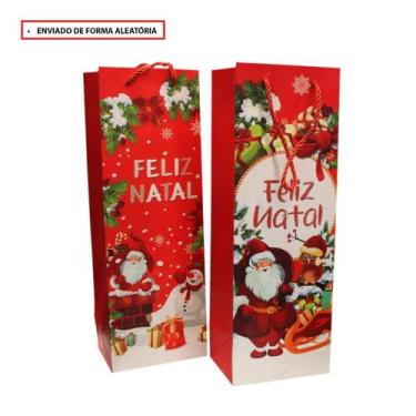 Imagem de Sacola Natal Premium pra Vinho Presente Com Alça Resistente 36 cm - Fa