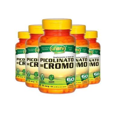Imagem de Kit 5 Picolinato de Cromo Unilife 60 cápsulas