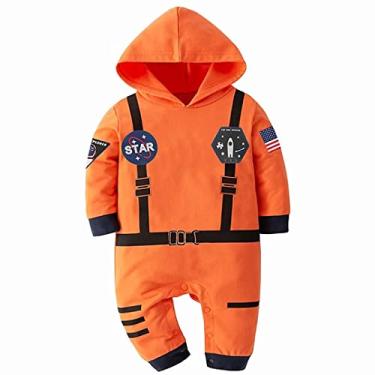Imagem de OLLULL Fantasias de astronauta para bebê, terno espacial unissex infantil, macacão de fantasia de piloto para fantasia de Halloween (laranja, 3 a 6 meses)