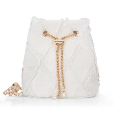 Imagem de GOKTOW Bolsa feminina pequena de jeans, bolsa transversal, bolsa jeans com cordão, bolsa, Branco
