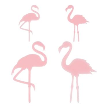 Imagem de OLYCRAFT 4 peças 4 estacas de acrílico para plantas de flamingo, rosa, miniatura, jardim, flamingo, gradiente, estátua de flamingo, 7 a 18 cm de comprimento para decoração de jardim em vaso