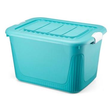 Imagem de Caixa Organizadora Container 80 Trava/roda Plasnorthon Preto, Verde