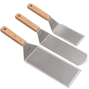 Imagem de Conjunto de ferramentas de churrasco de espátula de metal - Espátula de aço inoxidável para panqueca e raspador de flipper, 10 x 20 cm, grande para hambúrguer grande, ótimo para grelhar, churrasqueira