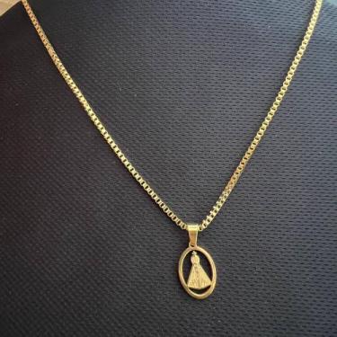 Imagem de Colar Nossa Senhora Masculino Vazada Dourado Aço Inox - Religioso