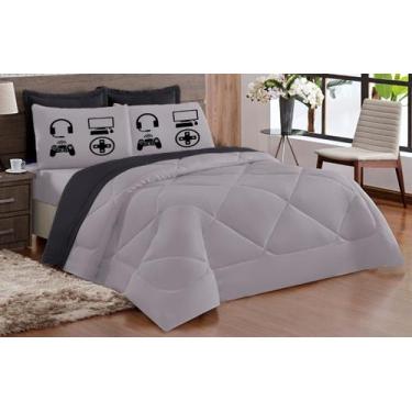 Imagem de Kit Edredom game Casal Queen  Dupla Face Preto Cinza - DUCASA ENXOVAIS