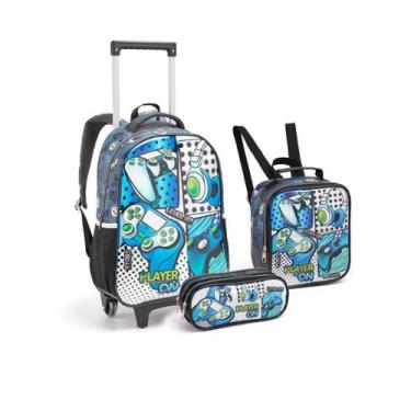 Imagem de Kit Mochila Rodinha Gamer Player On Meninos Escolar Jogos - Seanite