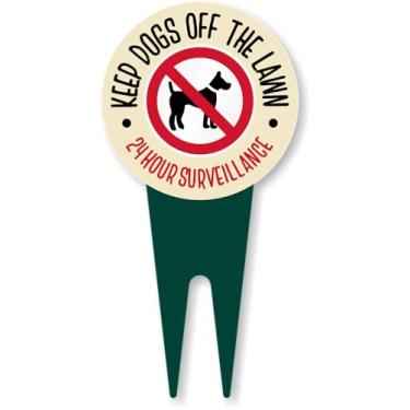 Imagem de SmartSign Keep Dogs Off The Lawn Placa de vigilância de 24 horas com símbolo, 15 x 30 cm, placa composta de alumínio de 120 mil com sobretudo para fora, placa redonda com estacas de solo integradas,