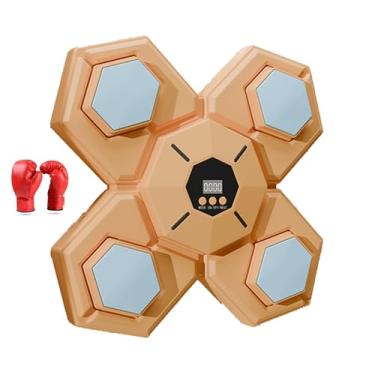 Imagem de Rock88 Máquina de boxe musical, decoração de parede de boxe musical interativa com luvas, equipamento de treino de boxe para casa e escritório, laranja, luvas para adultos