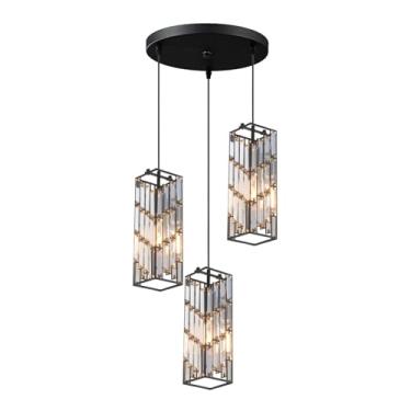 Imagem de JUWTEEI Lustre de cristal moderno de 3 luzes, lustre redondo de cristal K9 dourado luminária suspensa de teto para sala de jantar quarto