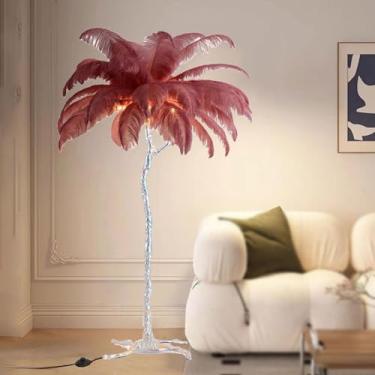 Imagem de Luminária de chão de penas de avestruz natural moderna, luminária de pé simples para sala de estar e quarto, lâmpada de quarto de menina romântica regulável, corpo de luz prata