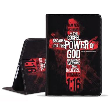 Imagem de BWOOLL Capa para Samsung Galaxy Tab A9 Plus modelo 2023 de 11 polegadas (SM-X210/X216/X218), capa fina e leve de couro PU com função despertar/hibernar, cruz cristã, versículo bíblico citações Romanos