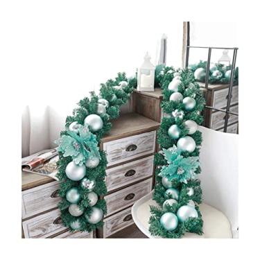 Imagem de Belas Guirlanda de outono criativa de 270 cm/106 pol para porta da frente guirlanda de natal azul com bolas e flores guirlanda de vime para ambientes internos diverso