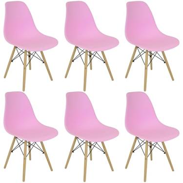 Imagem de Kit 6 Cadeiras Charles Eames Eiffel Wood Design Rosa - Lianto Decor