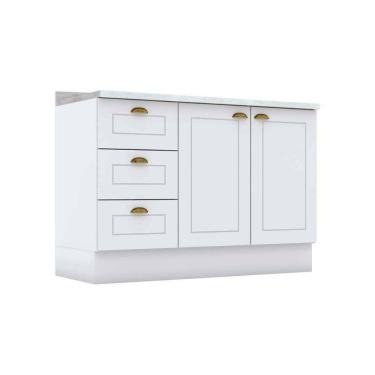 Imagem de Balcão De Cozinha Modulado Para Pia Com Tampo Americana Com 2 Portas E 3 Gavetas 120cm Branco