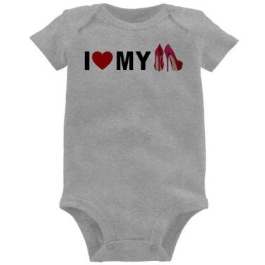 Imagem de Body Bebê I Love My Shoes - Foca na Moda, Cinza, M