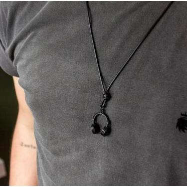 Imagem de Colar Masculino Crucifixo Cruz Preto Fosco Cordão Ajustável - RV MODAS