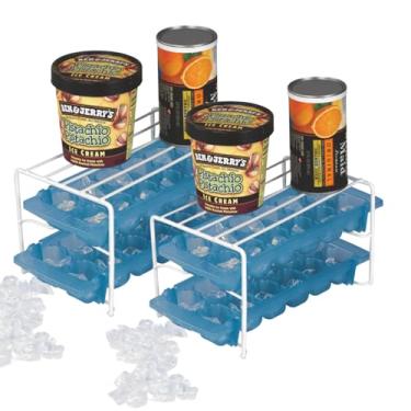 Imagem de Better Houseware 2 conjuntos de organizadores de bandeja de gelo Better Houseware – Prateleira para freezer de aço revestido branco para 3 bandejas de cubos de gelo, prateleira de geladeira para