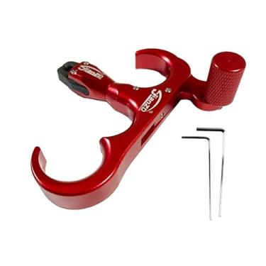 Imagem de JIANZD Lançamento de arco de tiro com arco para arcos compostos, alumínio durável com rotação de 360° pinça liberação de polegar liberação de 3 dedos - vermelho