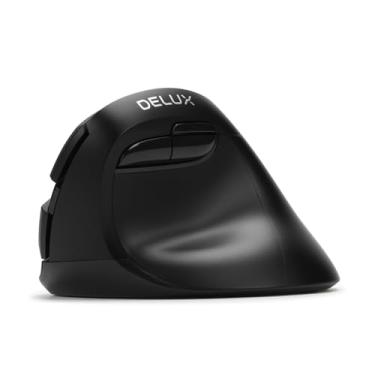 Imagem de Mouse ergonômico pequeno sem fio DeLUX, mouse vertical BT silencioso, 6 botões e 4000 DPI, reduz a dor no pulso e a pressão nas mãos, para PC, computador, laptop (M618Mini DB-preto)