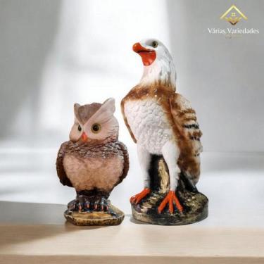 Imagem de Kit 2 Peças Estátua Águia Gavião e Coruja Espanta Pombos Gesso 36 Cm -