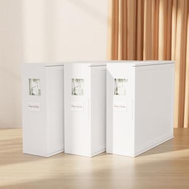 Imagem de Bamboonova Pacote com 3 organizadores e armazenamento de lençóis de bambu, organizador de lençóis de cama inflexível com etiqueta de janela magnética, organizador de armário de lençóis caixa de