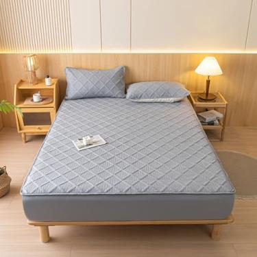 Imagem de Capa de colchão, lençol com elástico, protetor de colchão espesso, tamanho solteiro/queen/king, capa macia e respirável para colchão com bolso profundo - cinza||Individual: 89 x 200 cm (3 peças)
