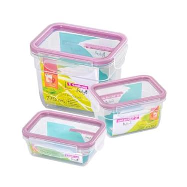 Imagem de Conjunto 3 Potes Herméticos Sanremo 770ml 537ml e 330ml Rosa Alimentos Geladeira Verdura Organização