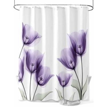 Imagem de Cortina de chuveiro tulipa de raios-X, flores roxas, primavera, planta, verão, cortinas de banho para banheiro, poliéster, tecido impermeável, cortinas de banho com ganchos, decoração de banheira de