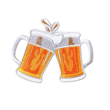 Imagem de TH88 Caneca de cerveja Happy Cheers com remendos de caneca de cerveja copo de cerveja alcoólica bebida fria com logotipo fofo de desenho animado 2 costurar ferro em aplique bordado crachá sinal