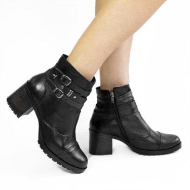 Imagem de Bota Coturno Couro Fivela Mônica Preta Preto 38-Feminino