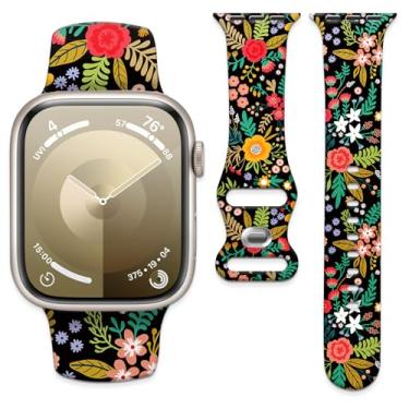 Imagem de Pulseira esportiva de silicone compatível com Apple Watch séries 10, 9, 8, 7, 6, 5, 4, 3, 2 e 1 de 40 mm, 38 mm e 41 mm (floral incrível)
