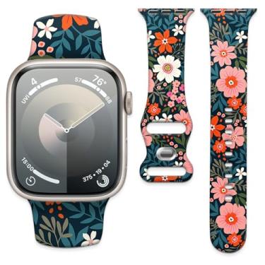 Imagem de Pulseira esportiva de silicone compatível com Apple Watch séries 10, 9, 8, 7, 6, 5, 4, 3, 2 e 1 de 40 mm, 38 mm e 41 mm (flor BOHO)