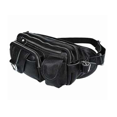 Imagem de Bolsas de couro modernas para homens bolsa de cinto masculina pochete de couro grande suporte para dinheiro grande capacidade preta, D, 25*9.5*14cm