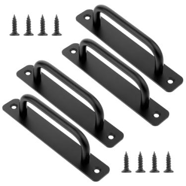 Imagem de Pacote com 4 puxadores de porta central de 12,7 cm, puxador de porta deslizante de liga de alumínio, maçaneta de porta deslizante preta, puxadores de porta de armário com placa, puxador de porta para
