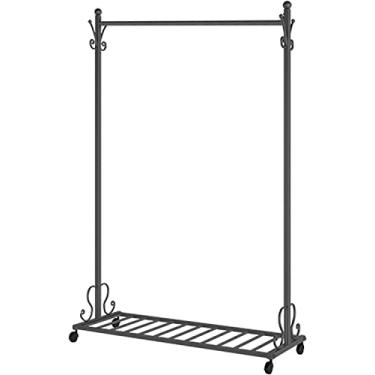 Imagem de Suporte para roupas com rodas, suporte de roupas com sapateira, aplique no quarto, sala de estar, suporte fácil de montar, varão para decoração de quarto, preto C