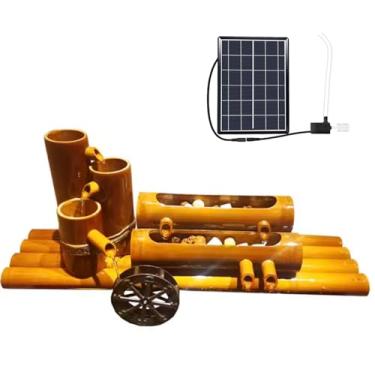 Imagem de Fonte de água de bambu Feng Shui, fonte de água solar Zen para jardim, entrada de água oculta, paisagem aquática de aquário de jardim para uso interno e externo, 60 cm, criatividade (40 cm)