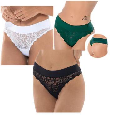 Imagem de Kit 3 Calcinhas Fio Dental Vanille DeMillus Renda Cós Duplo, Sortidas,